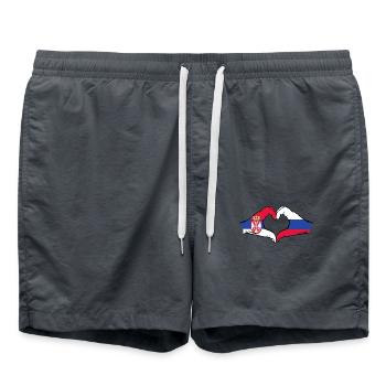 Serbien Russland Flagge Hände Herzform - Badeshorts - Anthrazit - Vorne - AI Model Male 185 light (185cm)