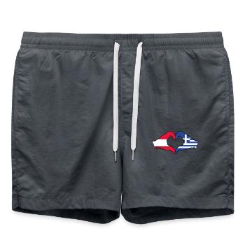 Austria Greece Flag Hands Heart Shape Used - Swim Trunks - anthracite - Front - AI Model Male 185 light (185cm)