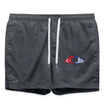 Turkey Greece Flag Hands Heart Shape Used - Swim Trunks - anthracite - Front - AI Model Male 185 light (185cm)