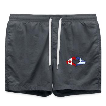Mains de drapeau du Canada Grèce en forme de coeur - Short de bain - charbon - Devant - AI Model Male 185 light (185cm)