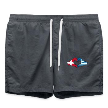 Dänemark Griechenland Flagge Hände Herzform - Badeshorts - Anthrazit - Vorne - AI Model Male 185 light (185cm)