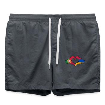 Portugal Armenia Flag Hands Heart Shape Used - Swim Trunks - anthracite - Front - AI Model Male 185 light (185cm)