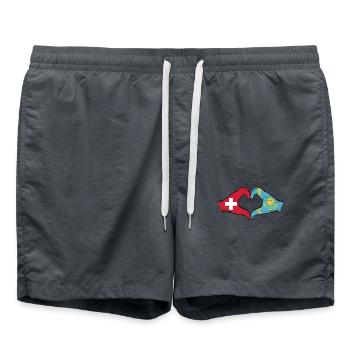 Suisse Kazakhstan Drapeau Mains Coeur Forme Utilisé - Short de bain - charbon - Devant - AI Model Male 185 light (185cm)