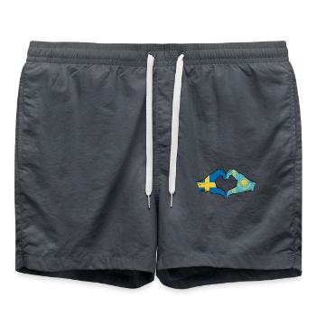 Suède Kazakhstan Drapeau Mains Coeur Forme Utilisé - Short de bain - charbon - Devant - AI Model Male 185 light (185cm)