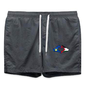 Kosovo Palestine Flag Hands Heart Shape - Swim Trunks - anthracite - Front - AI Model Male 185 light (185cm)