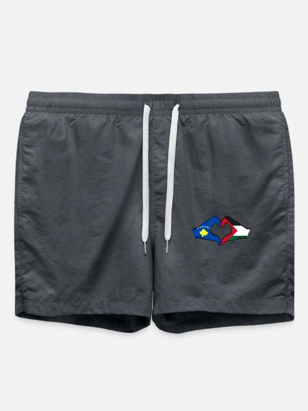Kosovo Palestine Drapeau Mains Coeur Forme - Short de bain - charbon