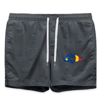 Kosovo Romania Flag Hands Heart Shape - Swim Trunks - anthracite - Front - AI Model Male 185 light (185cm)