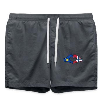 Kosovo Norway Flag Hands Heart Shape - Swim Trunks - anthracite - Front - AI Model Male 185 light (185cm)
