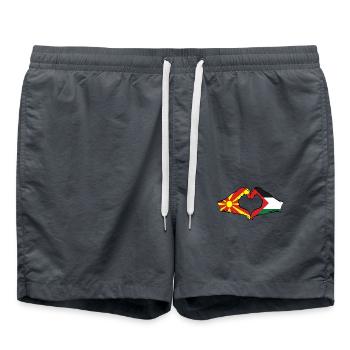 Macédoine Palestine Drapeau Mains Coeur Forme - Short de bain - charbon - Devant - AI Model Male 185 light (185cm)