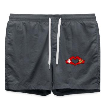 Suisse Monténégro drapeau mains forme de coeur utilisé - Short de bain - charbon - Devant - AI Model Male 185 light (185cm)