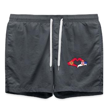 Monténégro Serbie Drapeau Mains Coeur Forme - Short de bain - charbon - Devant - AI Model Male 185 light (185cm)