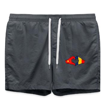 Chine Roumanie Drapeau Coeur Forme - Short de bain - charbon - Devant - AI Model Male 185 light (185cm)