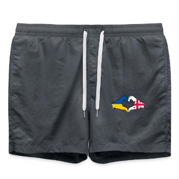 Ukraine Georgia Flag Hands Heart Shape - Swim Trunks - anthracite - Front - AI Model Male 185 light (185cm)