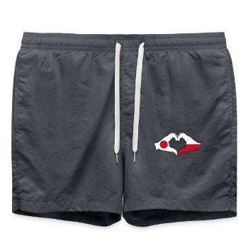 Japon Pologne Drapeau Mains Coeur Forme - Short de bain - charbon - Devant - AI Model Male 185 light (185cm)