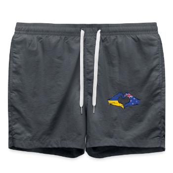 Ukraine Neuseeland Flagge Hände Herzform used - Badeshorts - Anthrazit - Vorne - AI Model Male 185 light (185cm)