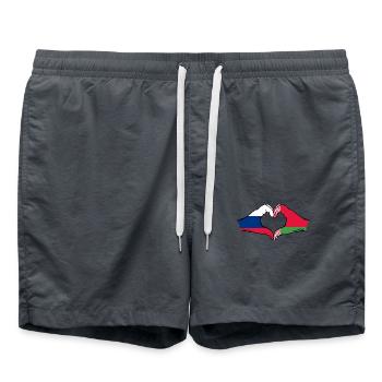 Russia Belarus Flag Hands Heart Shape - Swim Trunks - anthracite - Front - AI Model Male 185 light (185cm)