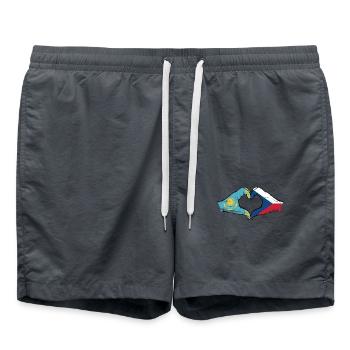 Kazakhstan République tchèque drapeau mains coeur forme utilisé - Short de bain - charbon - Devant - AI Model Male 185 light (185cm)
