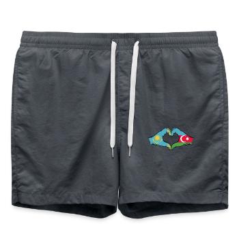 Kazakhstan Azerbaijan Flag Hands Heart Shape - Swim Trunks - anthracite - Front - AI Model Male 185 light (185cm)
