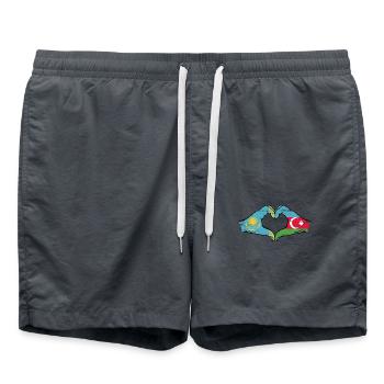 Kazakhstan Azerbaijan Flag Hands Heart Used - Swim Trunks - anthracite - Front - AI Model Male 185 light (185cm)