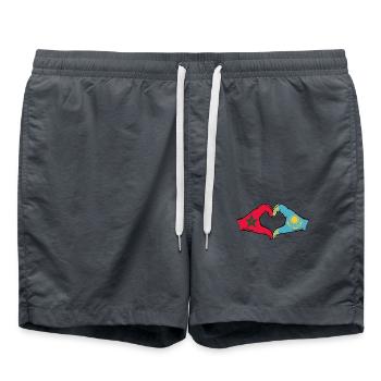 Maroc Kazakhstan Drapeau Mains Coeur Forme - Short de bain - charbon - Devant - AI Model Male 185 light (185cm)