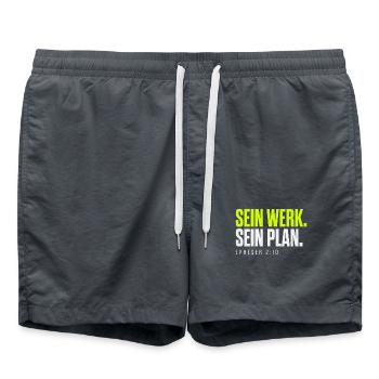 Sein Werk. Sein Plan. – Epheser 2,10 - Badeshorts - Anthrazit - Vorne - AI Model Male 185 light (185cm)