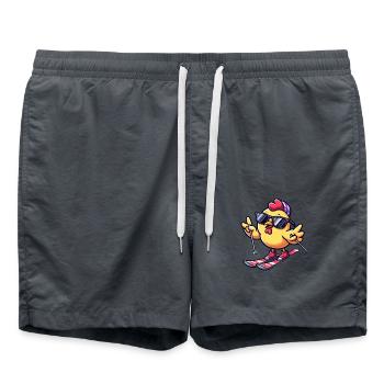 Winterurlaub mit Huhn beim Skifahren - Badeshorts - Anthrazit - Vorne - AI Model Male 185 light (185cm)