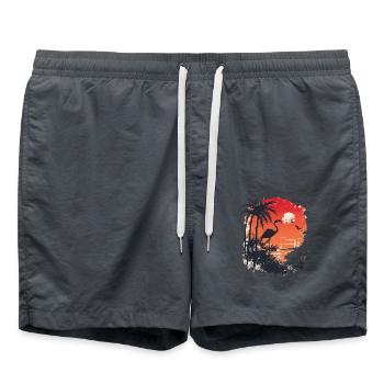 Flamingo Illustration - Badeshorts - Anthrazit - Vorne - AI Model Male 185 light (185cm)