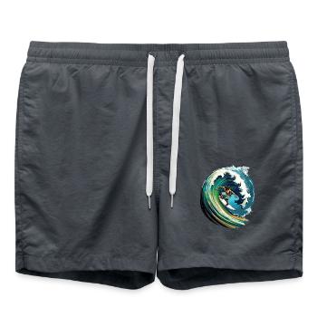 Surfer on a big wave in a 2D illustration - Swim Trunks - anthracite - Front - AI Model Male 185 light (185cm)