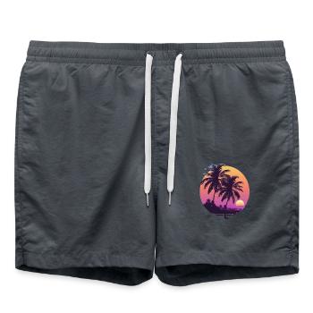 Sunny Palm Trees Sunset - Swim Trunks - anthracite - Front - AI Model Male 185 light (185cm)