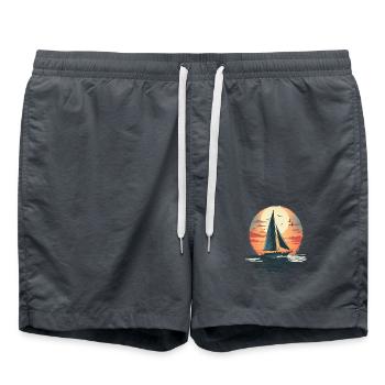 Voilier au coucher du soleil, mer et mouettes - Short de bain - charbon - Devant - AI Model Male 185 light (185cm)