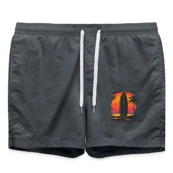 Surfbrett Sonnenuntergang Palmen Silhouette - Badeshorts - Anthrazit - Vorne - AI Model Male 185 light (185cm)