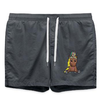 Hippie Pony Foal Horse Ross Feathers Gaul - Swim Trunks - anthracite - Front - AI Model Male 185 light (185cm)