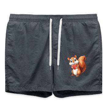 Adorable Squirrel Holding Heart - Cute Woodland - Badeshorts - Anthrazit - Vorne - AI Model Male 185 light (185cm)