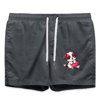 Adorable Puppy Holding Heart Illustration Perfect - Badeshorts - Anthrazit - Vorne - AI Model Male 185 light (185cm)