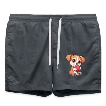 Adorable Puppy Holding Heart - Cute and Lovable - Badeshorts - Anthrazit - Vorne - AI Model Male 185 light (185cm)