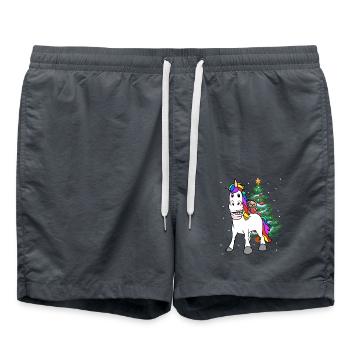 Weihnachten Kind Kinder Bescherung Einhorn Teddy - Badeshorts - Anthrazit - Vorne - AI Model Male 185 light (185cm)