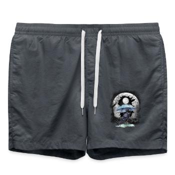 Halloween, oiseau, corbeau, corbeau, corbeau, forêt, lune - Short de bain - charbon - Devant - AI Model Male 185 light (185cm)