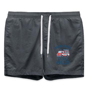 Logo Feuerwehr Kinder "Mein Papa ist mein Held" - Badeshorts - Anthrazit - Vorne - AI Model Male 185 light (185cm)