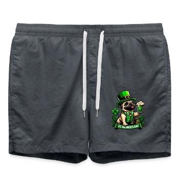 Cute cartoon pug St. Patrick's Day dog with - Swim Trunks - anthracite - Front - AI Model Male 185 light (185cm)