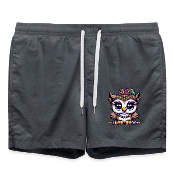 Mardi Gras Owl: Beads and Mask - Swim Trunks - anthracite - Front - AI Model Male 185 light (185cm)