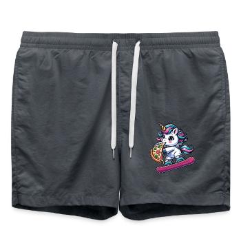 Unicorn Snowboarders: Pink Pizza Adventure - Swim Trunks - anthracite - Front - AI Model Male 185 light (185cm)