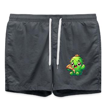 Cute Kawaii Cactus with Pizza - Swim Trunks - anthracite - Front - AI Model Male 185 light (185cm)