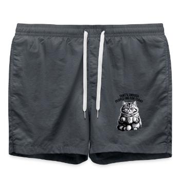 Drôle de chat qui est assez de gens pour aujourd’hui - Short de bain - charbon - Devant - AI Model Male 185 light (185cm)