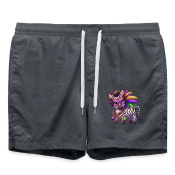 Mardi Gras Zebra Comic Cute - Swim Trunks - anthracite - Front - AI Model Male 185 light (185cm)