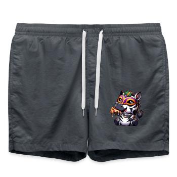 Mardi Gras Zebra Pizza Salami Party T-Shirt - Swim Trunks - anthracite - Front - AI Model Male 185 light (185cm)
