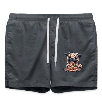 Dog Pug Pizza Cartoon Funny Humor Food - Swim Trunks - anthracite - Front - AI Model Male 185 light (185cm)