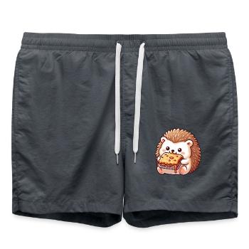 Cute hedgehog eating lasagna italian food - Swim Trunks - anthracite - Front - AI Model Male 185 light (185cm)
