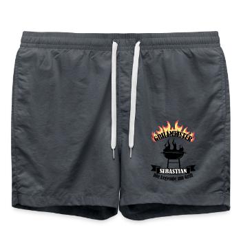 Grillmeister Sebastian lustiger Spruch Vorname - Badeshorts - Anthrazit - Vorne - AI Model Male 185 light (185cm)