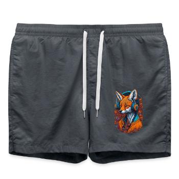 Fox with headphones Foxes Lovers Animals - Swim Trunks - anthracite - Front - AI Model Male 185 light (185cm)