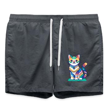 Mehrfarbige Katze - Badeshorts - Anthrazit - Vorne - AI Model Male 185 light (185cm)